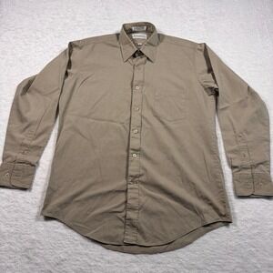 Saxon Men Khaki Tan Long Sleeve Button Down Dress Shirt 15.5 32/33 Single Needle